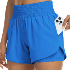 Poppy | High-Waisted Track Shorts with Pockets – Blue
