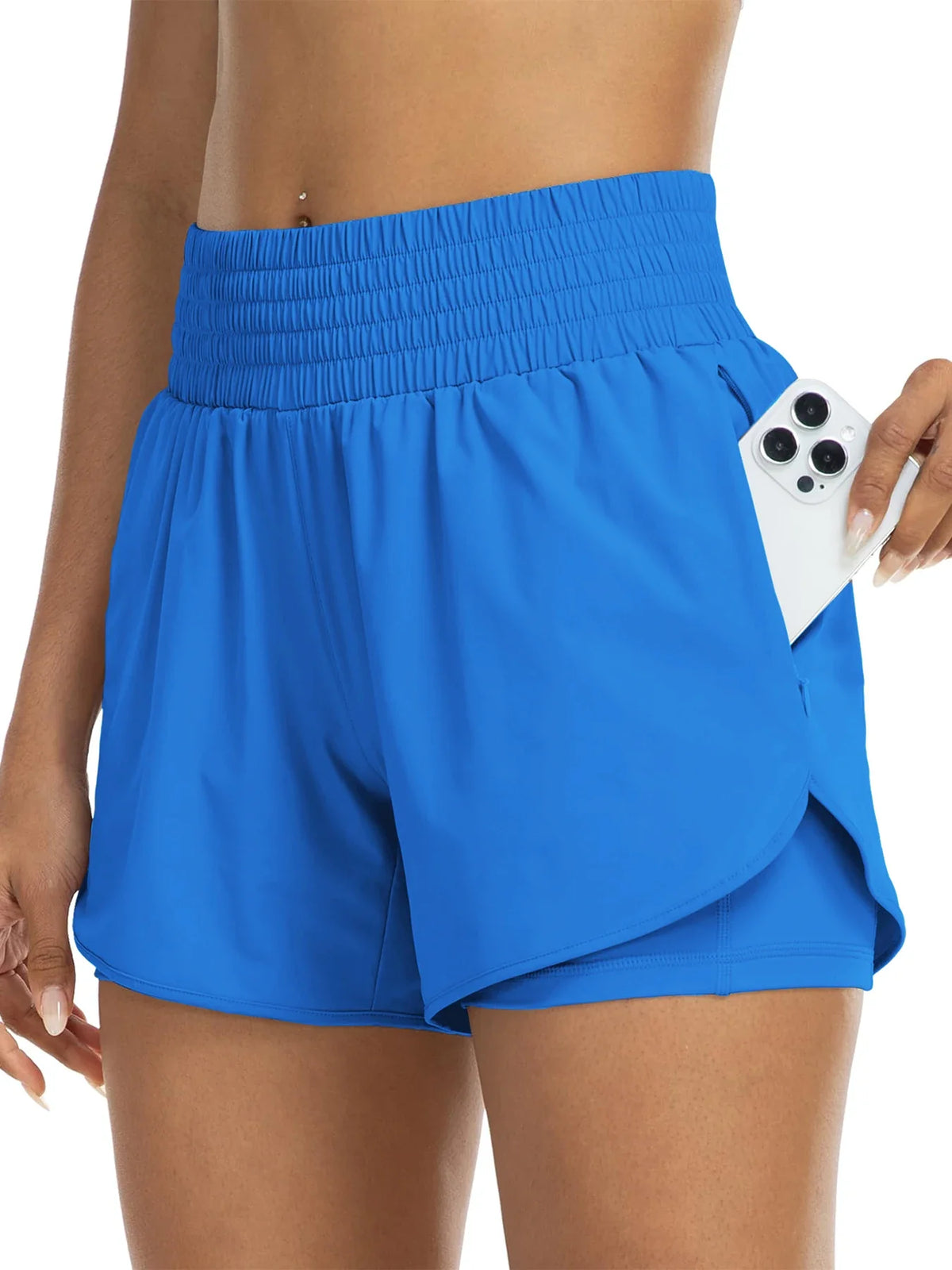 Poppy | High-Waisted Track Shorts with Pockets – Blue