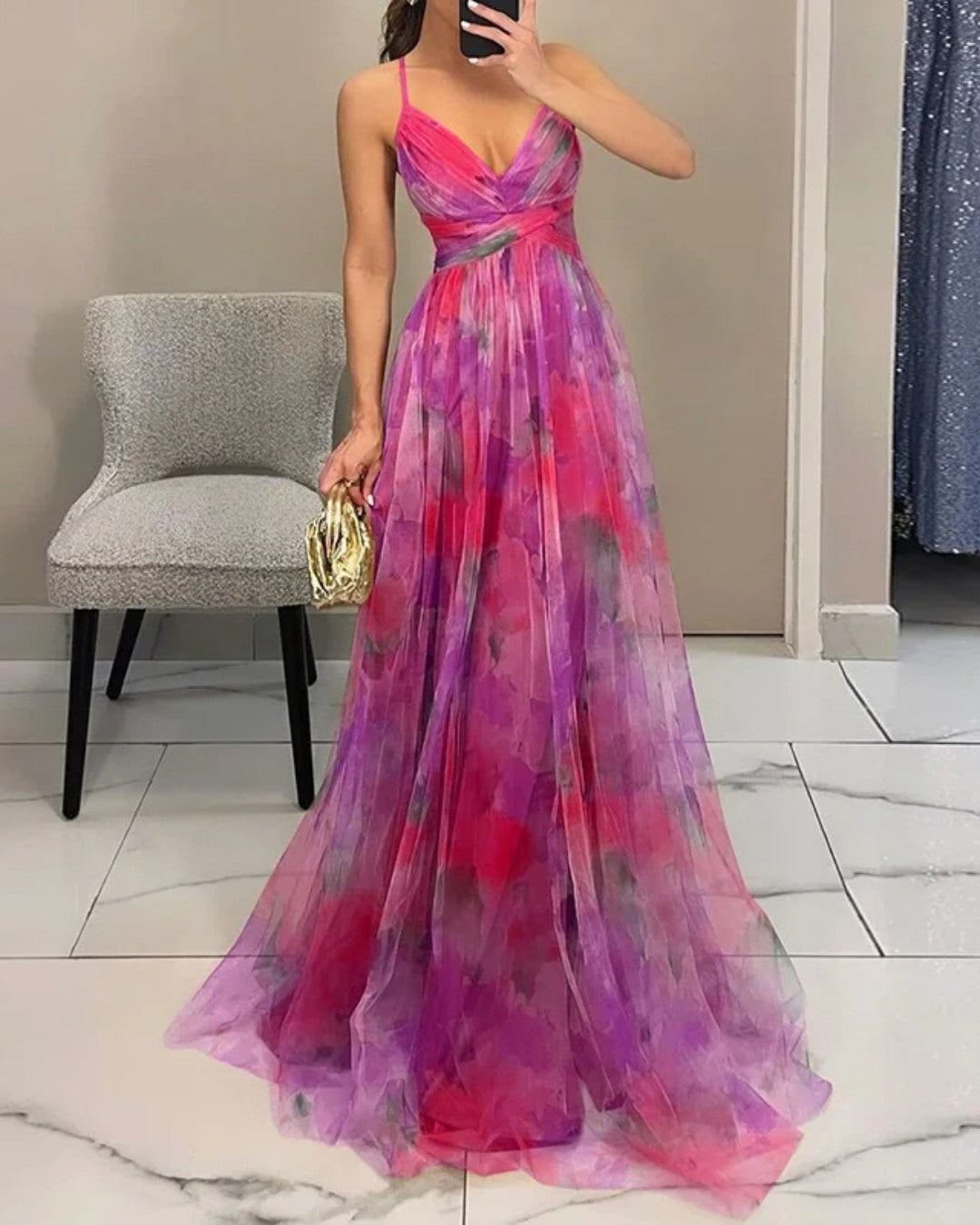 Evangeline | Floral Print Maxi Dress – Pink