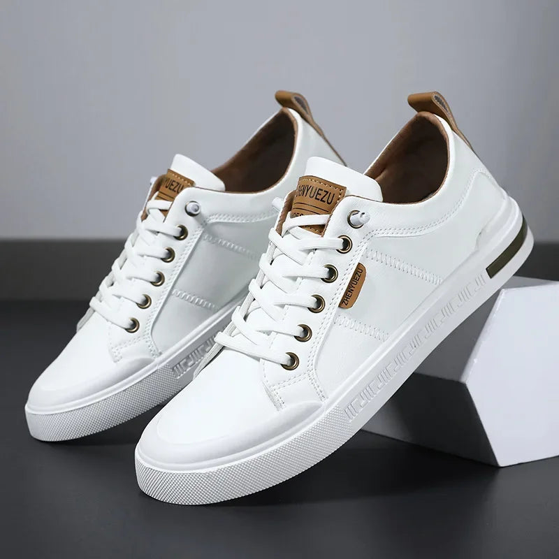 Griffin | Two-Tone Leather Court Sneakers – White & Brown