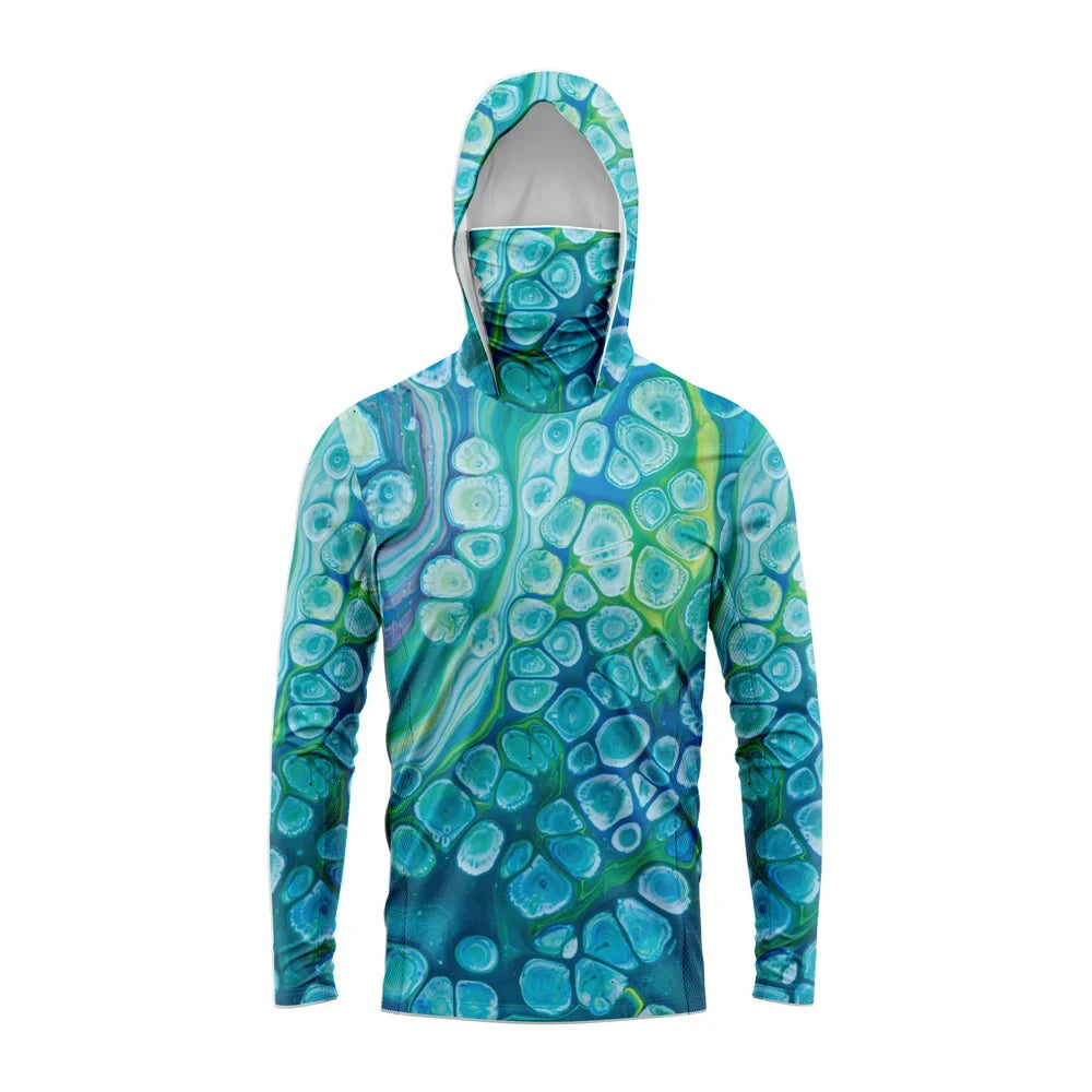 Keane | Men's Hooded Fishing Shirt with UPF 50+ – Turquoise Marble