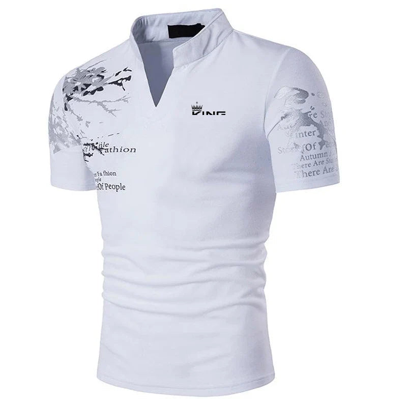 Reid | Regular Fit Polo with V-Neck – White