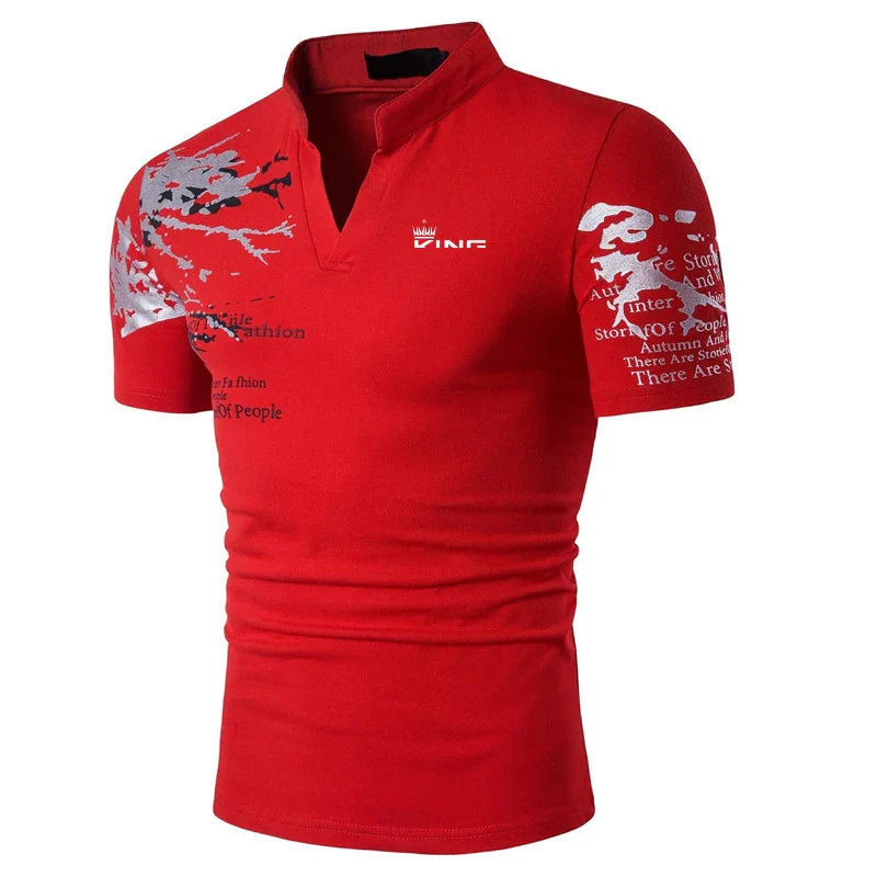 Reid | Regular Fit Polo with V-Neck – Red