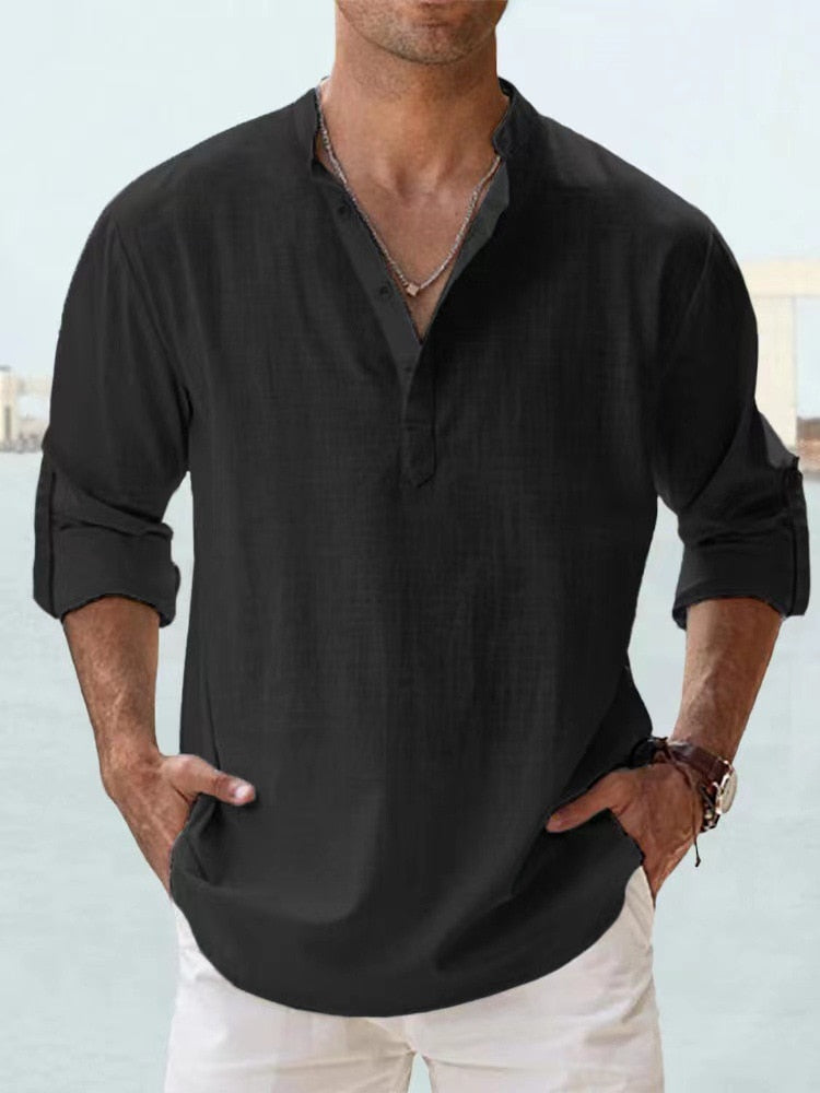 Otis | Breathable Linen Button Shirt – Black