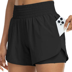 Poppy | High-Waisted Track Shorts with Pockets – Black