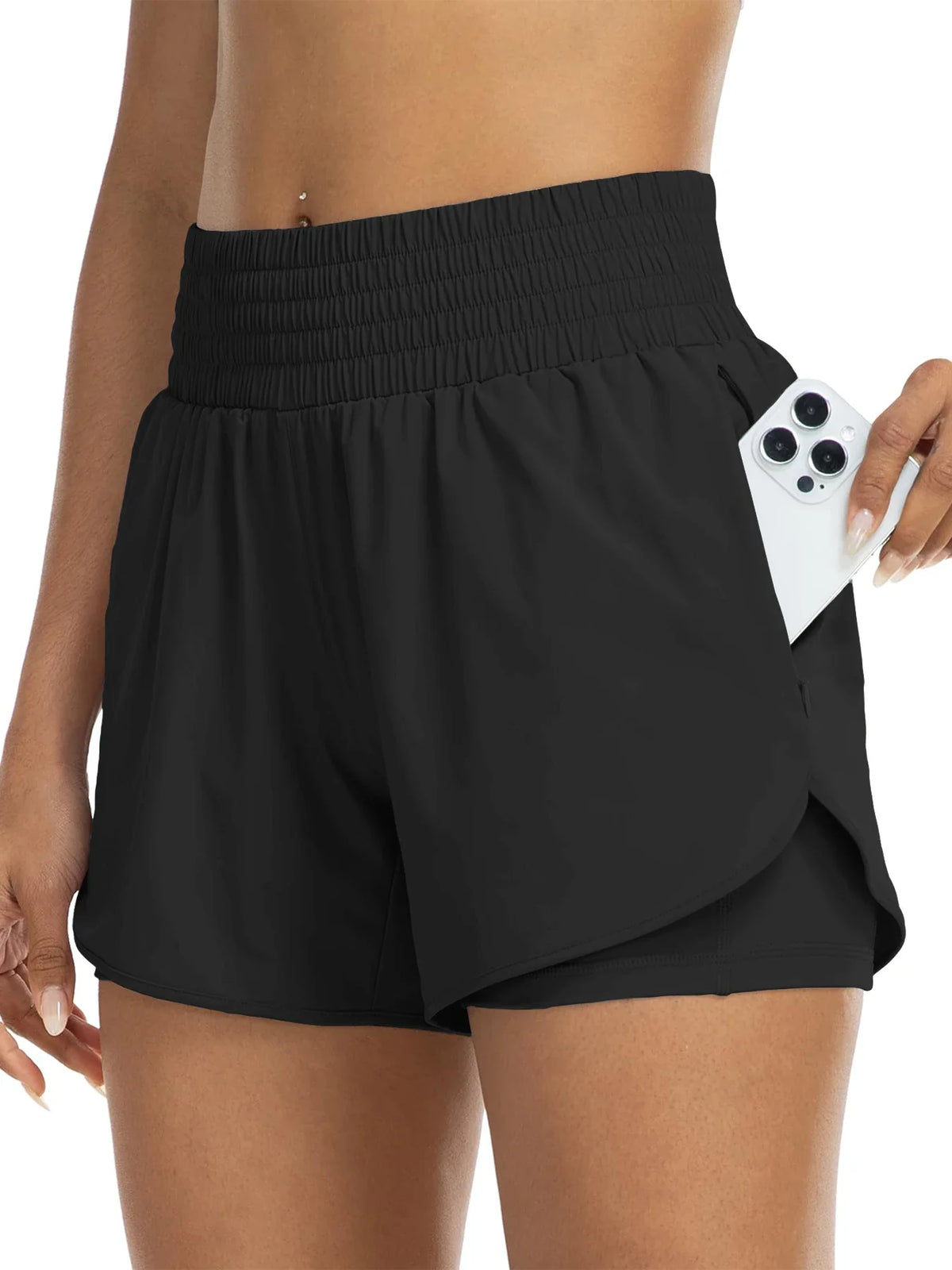 Poppy | High-Waisted Track Shorts with Pockets – Black