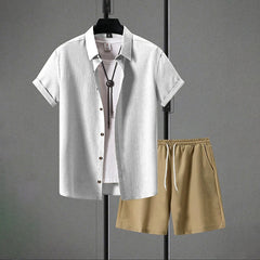 Tobin | Button-Up Summer Shorts Set – White