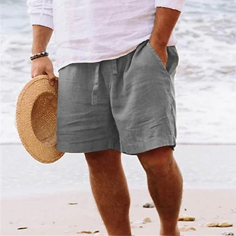 Tate | Men's Casual Linen Beach Shorts with Pockets – Grey
