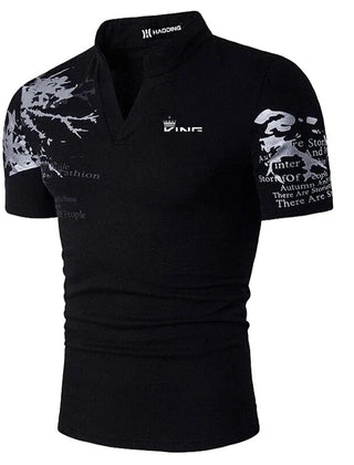 Reid | Regular Fit Polo with V-Neck – Black