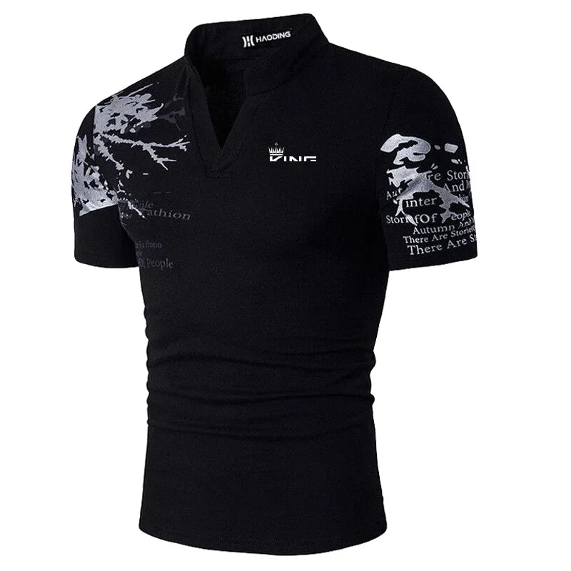 Reid | Regular Fit Polo with V-Neck – Black