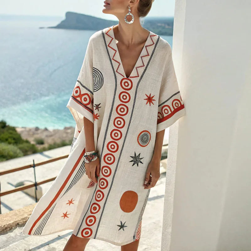 Lila | Women's Silky Floral Dress – Black & Orange Print