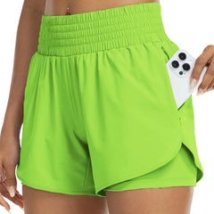 Poppy | High-Waisted Track Shorts with Pockets – Fluro Green