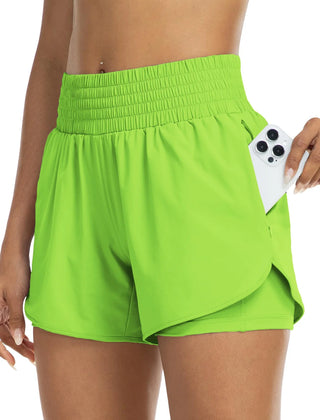 Poppy | High-Waisted Track Shorts with Pockets – Fluro Green