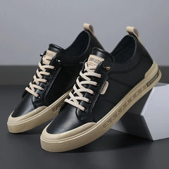 Griffin | Two-Tone Leather Court Sneakers – Black & Beige