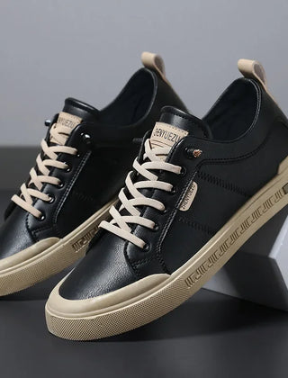 Griffin | Two-Tone Leather Court Sneakers – Black & Beige