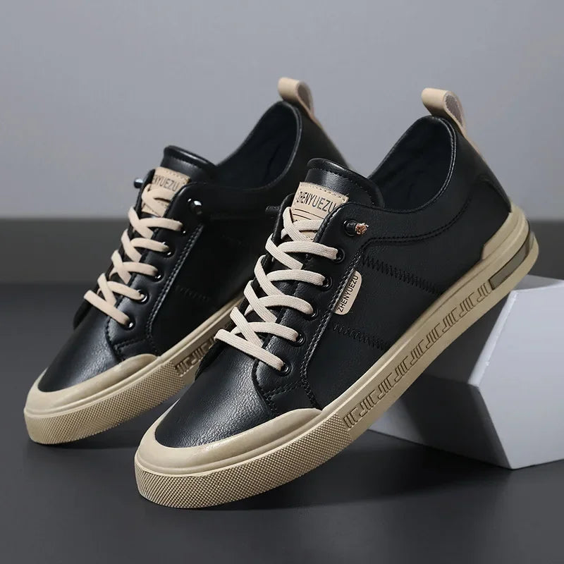 Griffin | Two-Tone Leather Court Sneakers – Black & Beige