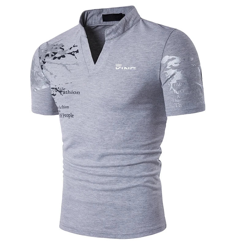 Reid | Regular Fit Polo with V-Neck – Grey