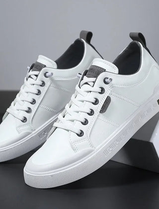 Griffin | Two-Tone Leather Court Sneakers – White & Grey