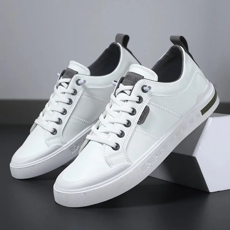Griffin | Two-Tone Leather Court Sneakers – White & Grey
