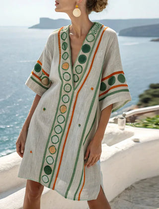 Hollis | Green Floral Dress with Flowing Cut – Green & Orange Print
