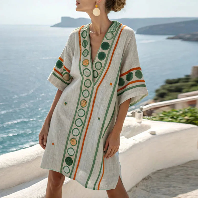 Hollis | Green Floral Dress with Flowing Cut – Green & Orange Print