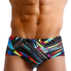 Jem | Retro Swim Briefs for Pool and Beach – Black Multi Stripe