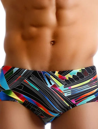 Jem | Retro Swim Briefs for Pool and Beach – Black Multi Stripe