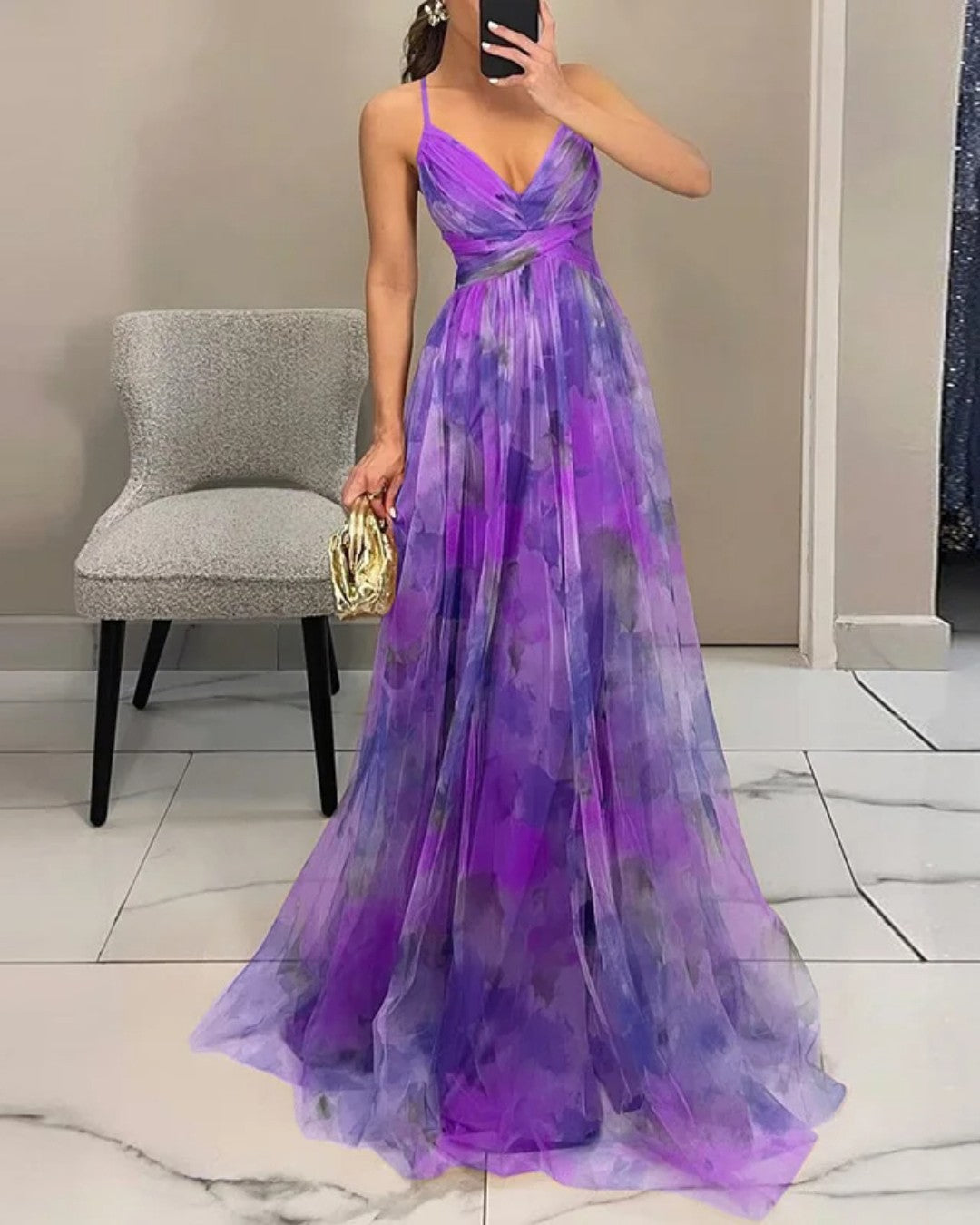 Evangeline | Floral Print Maxi Dress – Purple