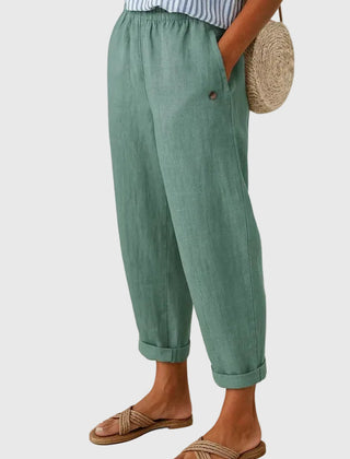 Willa | Breathable Everyday Linen Pants – Turquoise