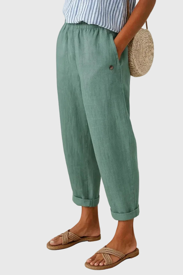 Willa | Breathable Everyday Linen Pants – Turquoise