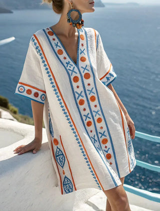 Marlow | Light Blue Summer Dress – Light Blue & Orange Print