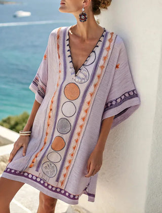 Sadie | Purple Floral Beach Dress – Purple & Orange Print