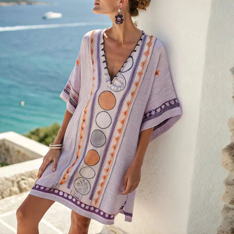Sadie | Purple Floral Beach Dress – Purple & Orange Print