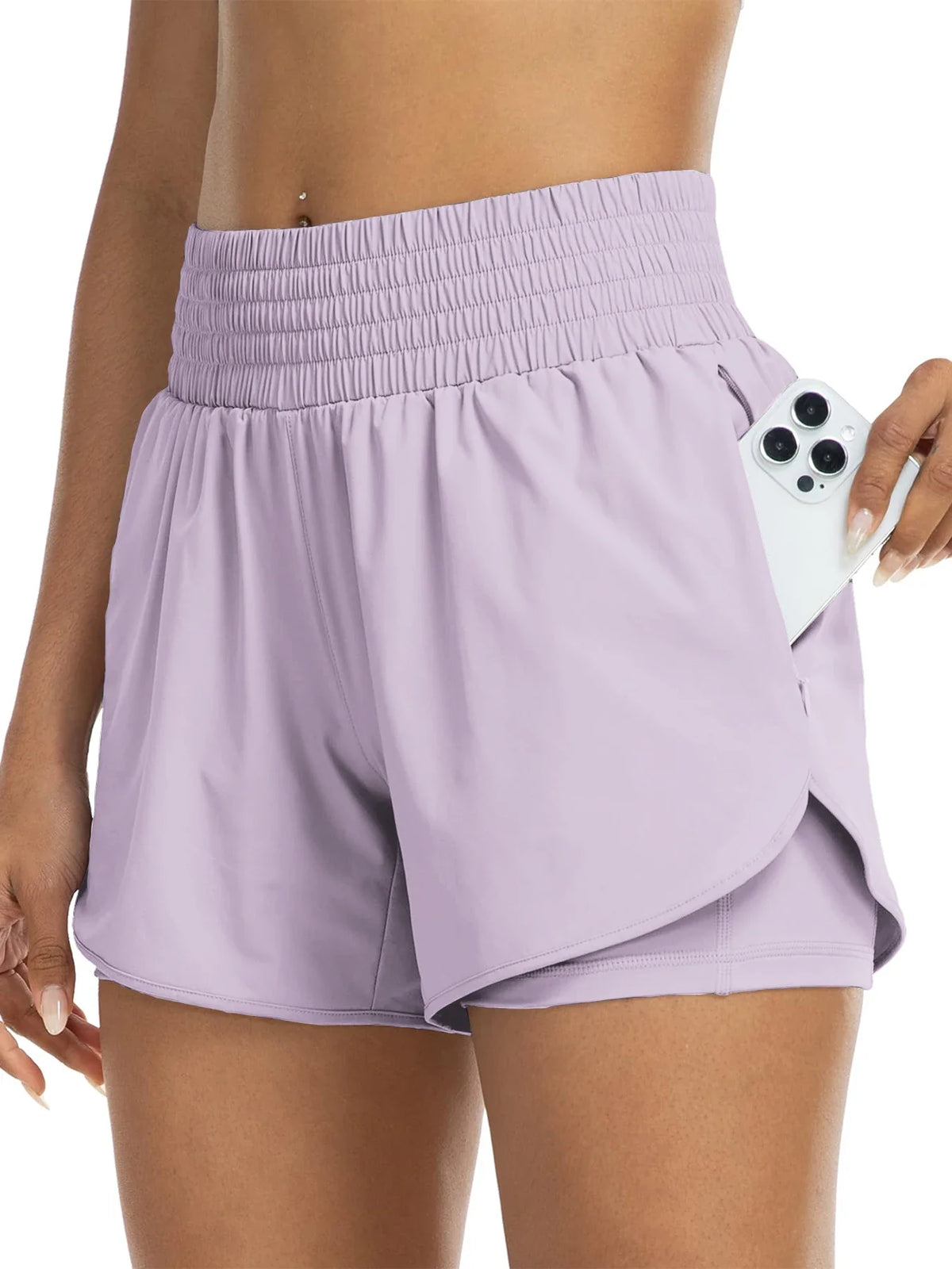 Poppy | High-Waisted Track Shorts with Pockets – Lavender