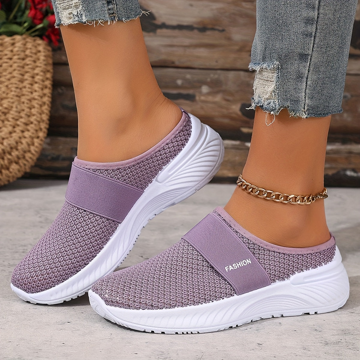 Fenella | Breathable Mesh Slip-On Sneakers – Lilac