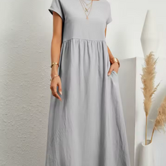 Persephone | Flowing Midi Day Dress – Light Grey