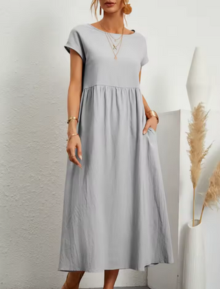 Persephone | Flowing Midi Day Dress – Light Grey
