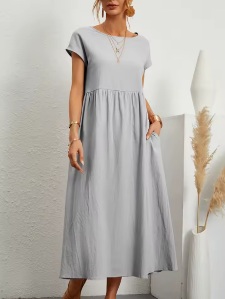 Persephone | Flowing Midi Day Dress – Light Grey
