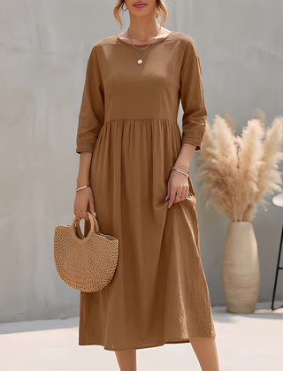 Elinor | Empire Waist Midi A-Line Sundress – Brown