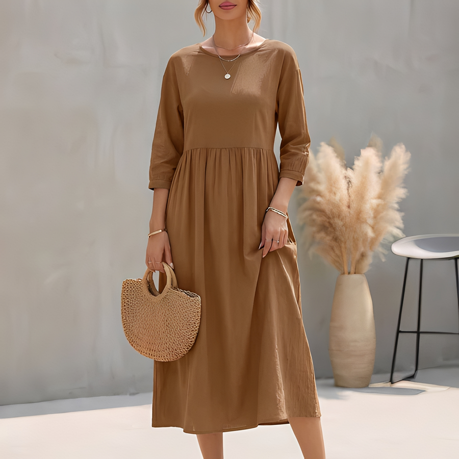 Elinor | Empire Waist Midi A-Line Sundress – Brown