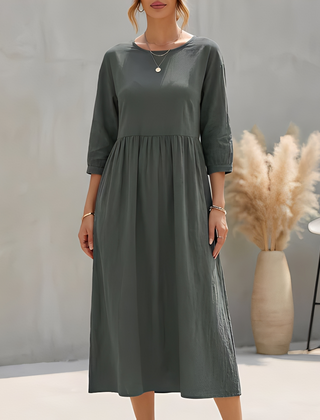 Elinor | Empire Waist Midi A-Line Sundress – Grey