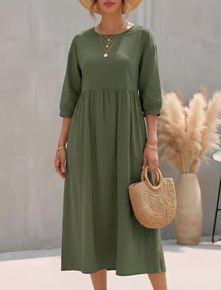 Elinor | Empire Waist Midi A-Line Sundress – Green