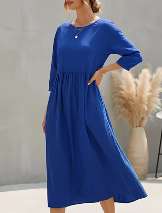 Elinor | Empire Waist Midi A-Line Sundress – Blue