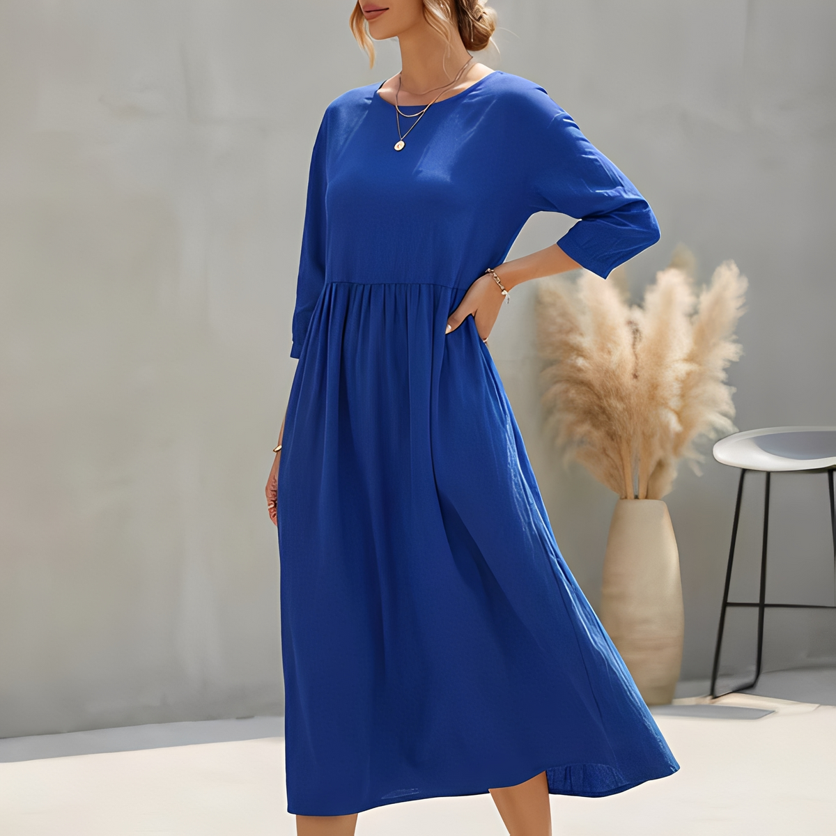 Elinor | Empire Waist Midi A-Line Sundress – Blue