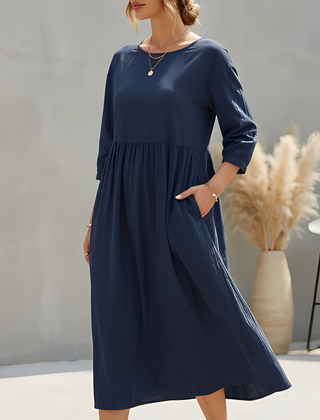 Elinor | Empire Waist Midi A-Line Sundress – Dark Blue