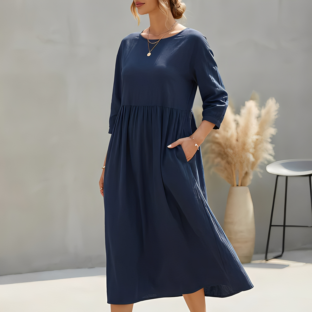 Elinor | Empire Waist Midi A-Line Sundress – Dark Blue