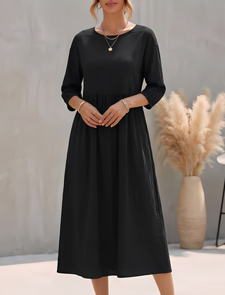 Elinor | Empire Waist Midi A-Line Sundress – Black