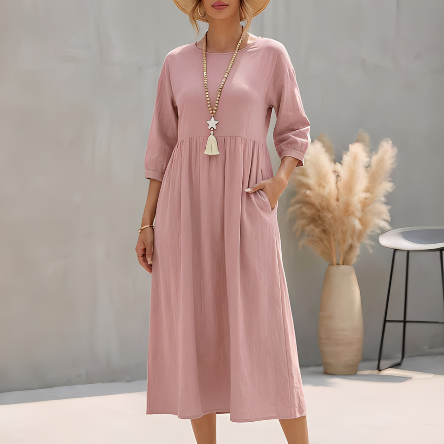 Elinor | Empire Waist Midi A-Line Sundress – Pink