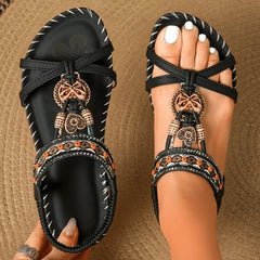 Kira | Boho Strap Comfort Sandals – Black