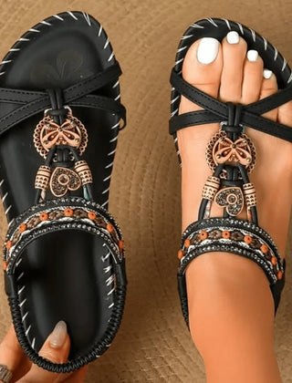 Kira | Boho Strap Comfort Sandals – Black